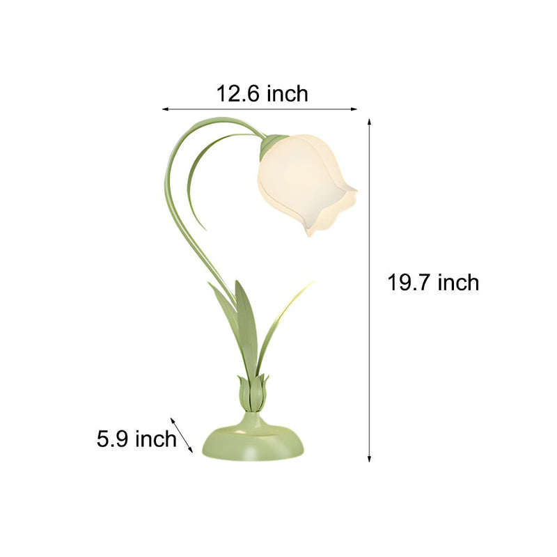 Rustic Green Desk Lamp with Elegant White Floral Shade & 3-Step Dimming - Perfect for Home Office Decor