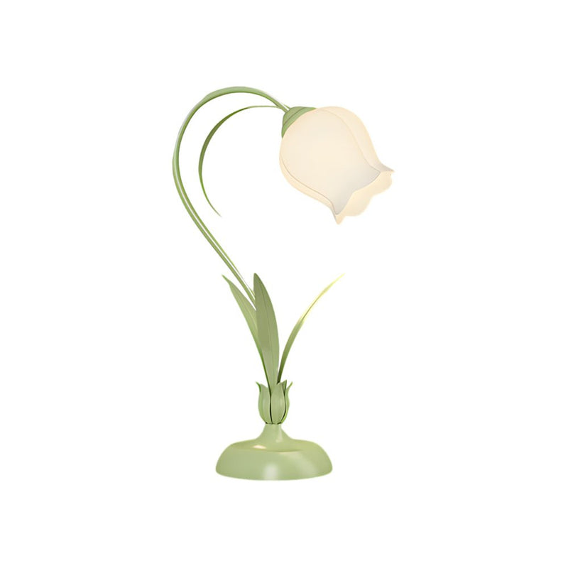 Rustic Green Desk Lamp with Elegant White Floral Shade & 3-Step Dimming - Perfect for Home Office Decor