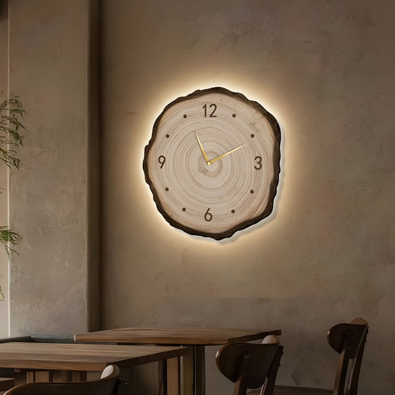 Rustic Round Wood Slice Clock with Remote Control & LED Lights - US Plug - Unique Home Decor Accent