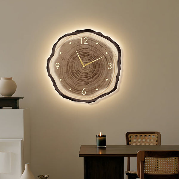 Rustic Round Wood Slice Clock with Remote Control & LED Lights - US Plug - Unique Home Decor Accent