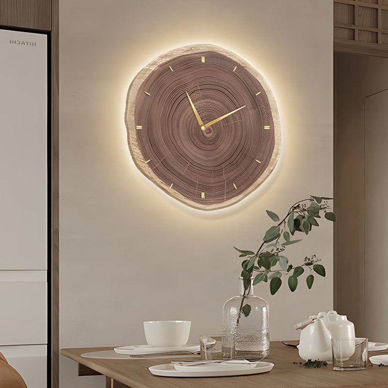 Rustic Round Wood Slice Clock with Remote Control & LED Lights - US Plug - Unique Home Decor Accent