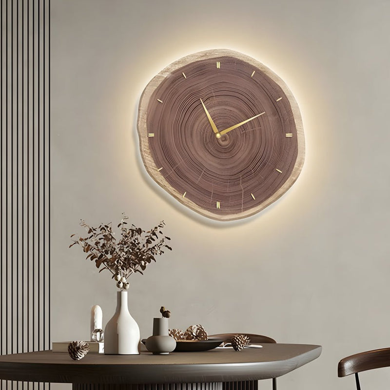 Rustic Round Wood Slice Clock with Remote Control & LED Lights - US Plug - Unique Home Decor Accent