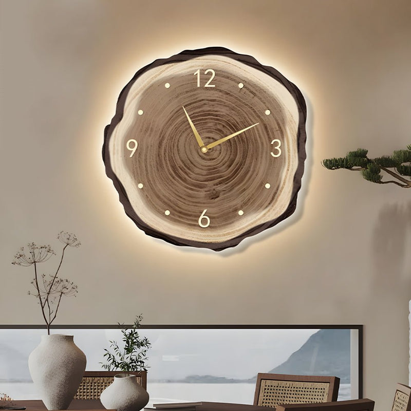 Rustic Round Wood Slice Clock with Remote Control & LED Lights - US Plug - Unique Home Decor Accent