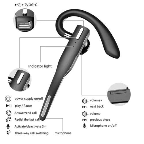 Trucker Dual Mic Wireless Bluetooth 5.1 Noise-Cancelling Headset | Earpiece for Clear Communication & Comfort