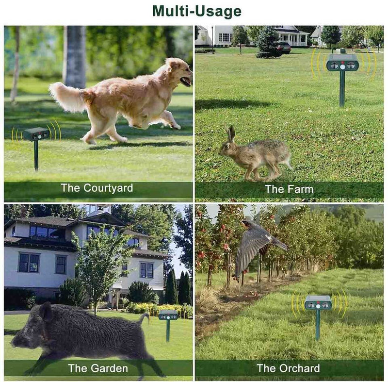Solar-Powered Ultrasonic Animal Repellent - Eco-Friendly Pest Control Device for Gardens & Yards