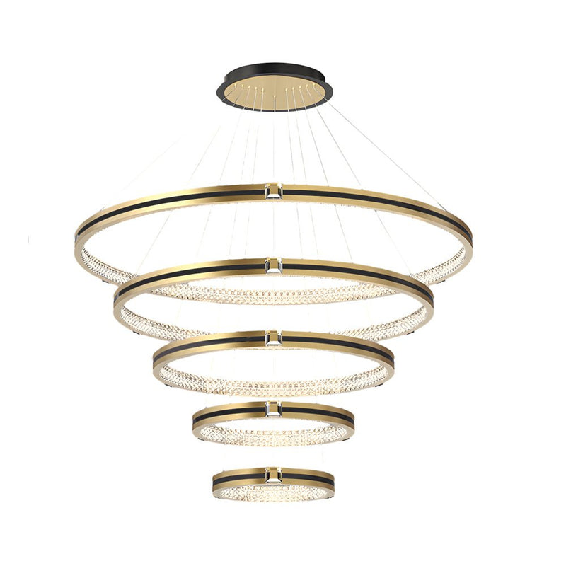 Modern Brushed Gold Chandelier - Simple Circles Rings with 3-Step Dimming Feature