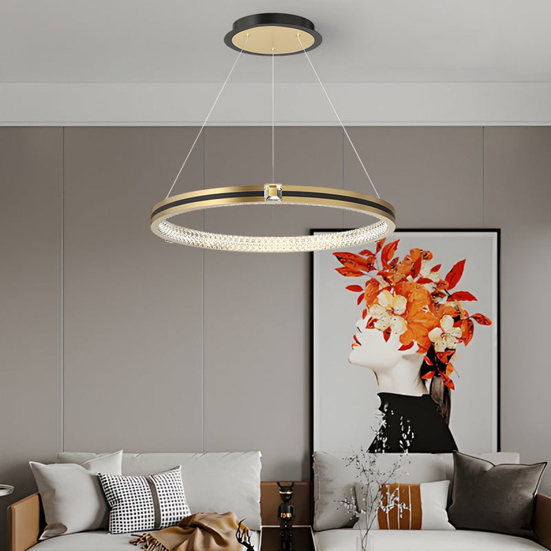 Modern Brushed Gold Chandelier - Simple Circles Rings with 3-Step Dimming Feature