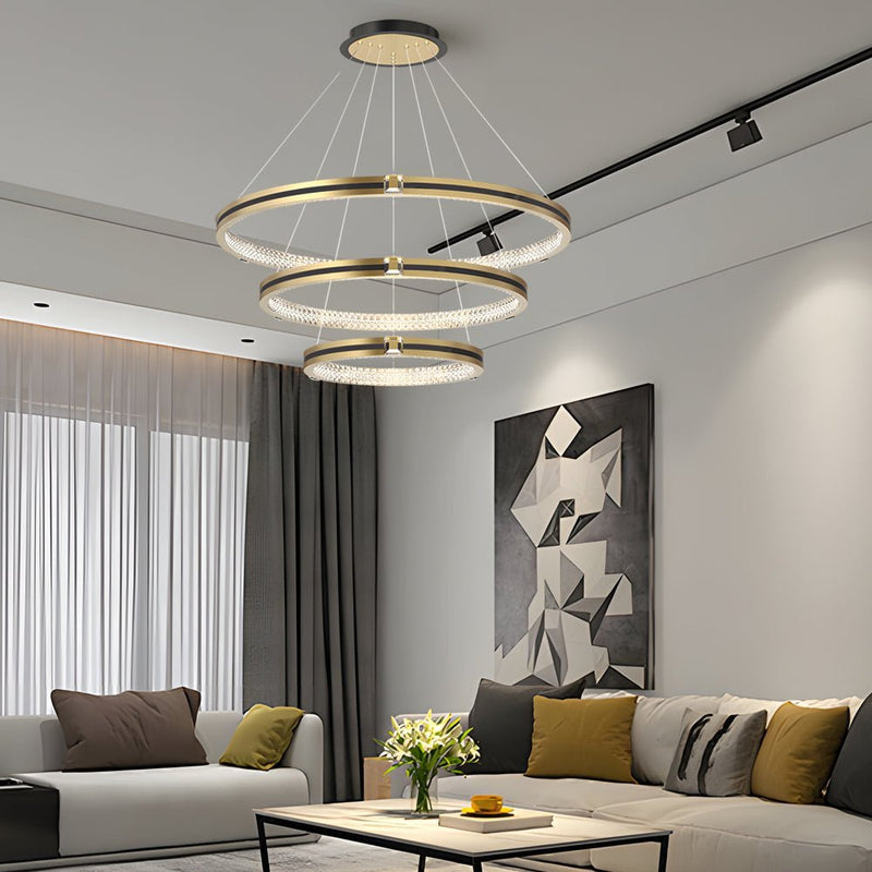 Modern Brushed Gold Chandelier - Simple Circles Rings with 3-Step Dimming Feature