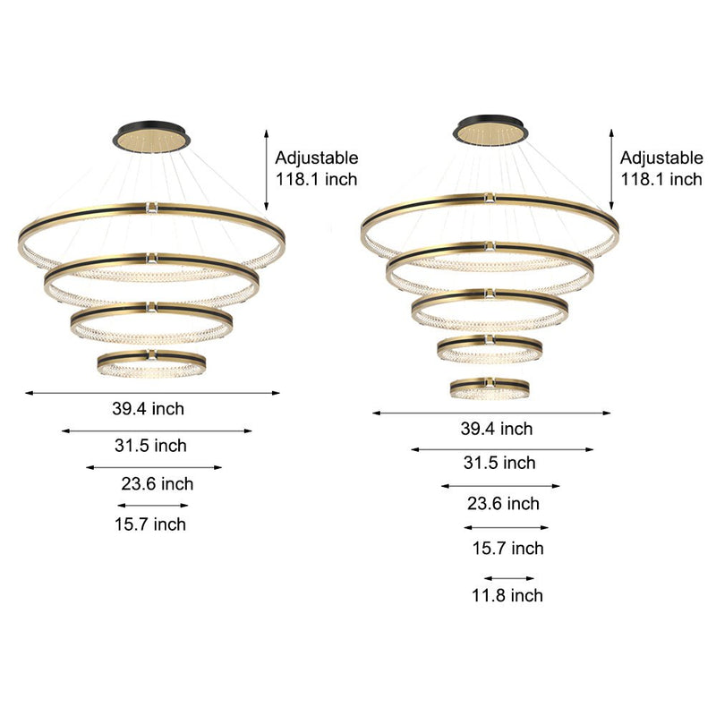 Modern Brushed Gold Chandelier - Simple Circles Rings with 3-Step Dimming Feature