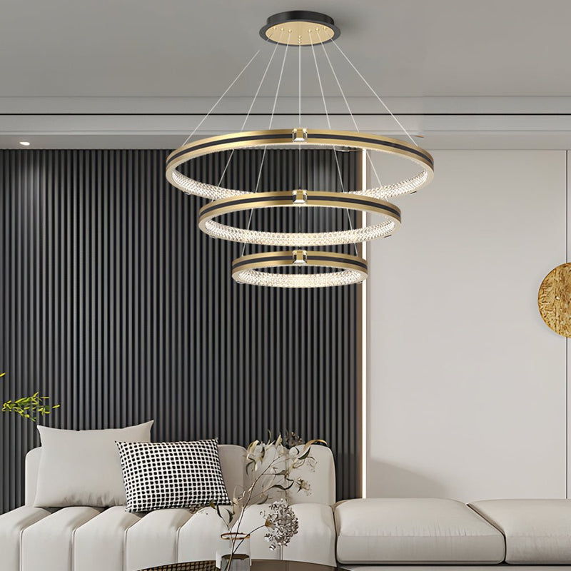 Modern Brushed Gold Chandelier - Simple Circles Rings with 3-Step Dimming Feature