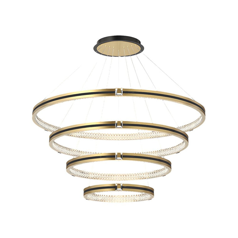 Modern Brushed Gold Chandelier - Simple Circles Rings with 3-Step Dimming Feature