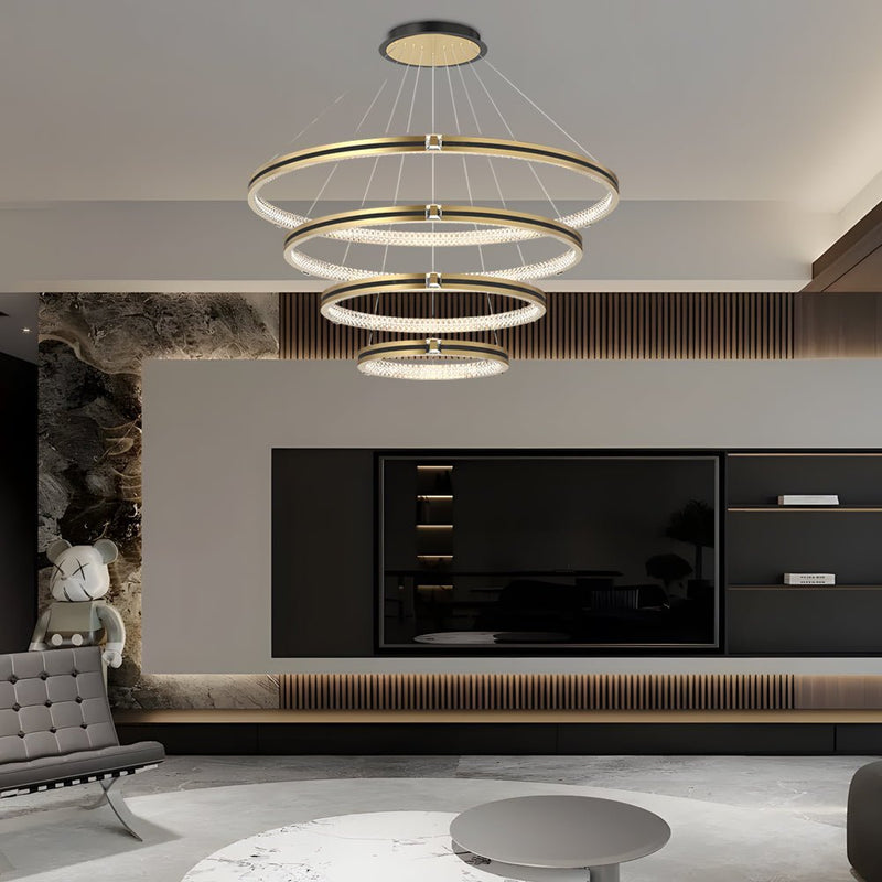 Modern Brushed Gold Chandelier - Simple Circles Rings with 3-Step Dimming Feature