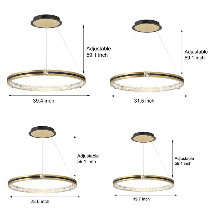 Modern Brushed Gold Chandelier - Simple Circles Rings with 3-Step Dimming Feature