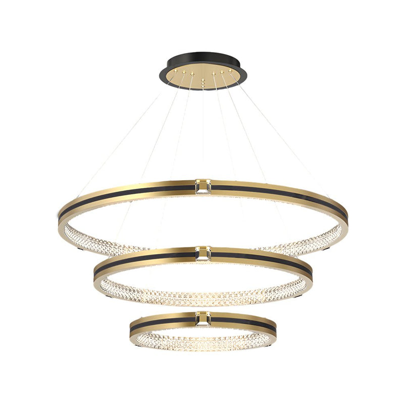 Modern Brushed Gold Chandelier - Simple Circles Rings with 3-Step Dimming Feature
