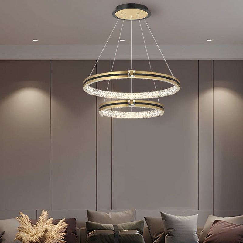 Modern Brushed Gold Chandelier - Simple Circles Rings with 3-Step Dimming Feature