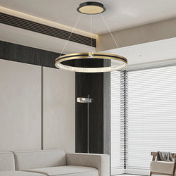 Modern Brushed Gold Chandelier - Simple Circles Rings with 3-Step Dimming Feature
