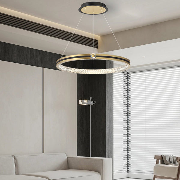 Modern Brushed Gold Chandelier - Simple Circles Rings with 3-Step Dimming Feature