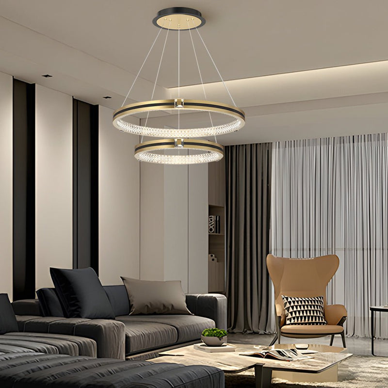 Modern Brushed Gold Chandelier - Simple Circles Rings with 3-Step Dimming Feature