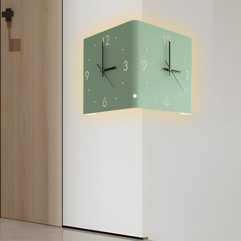 Modern Square Metal Silent Backlit LED Corner Wall Clock - Stylish Wall Decor for Home & Office