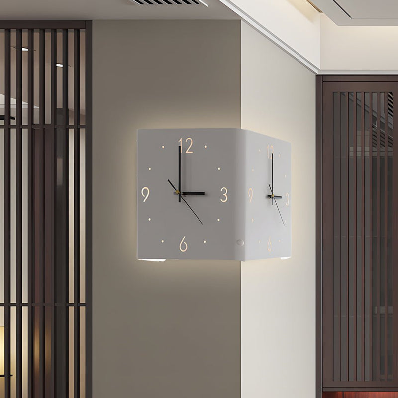 Modern Square Metal Silent Backlit LED Corner Wall Clock - Stylish Wall Decor for Home & Office