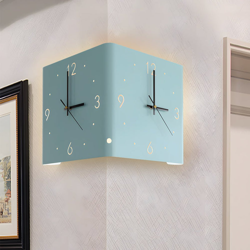 Modern Square Metal Silent Backlit LED Corner Wall Clock - Stylish Wall Decor for Home & Office