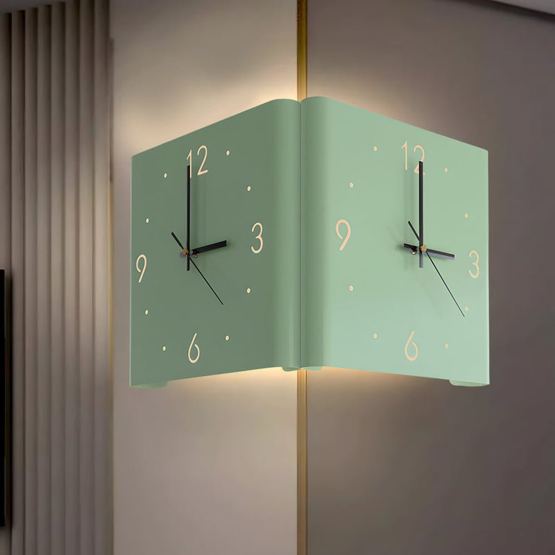 Modern Square Metal Silent Backlit LED Corner Wall Clock - Stylish Wall Decor for Home & Office