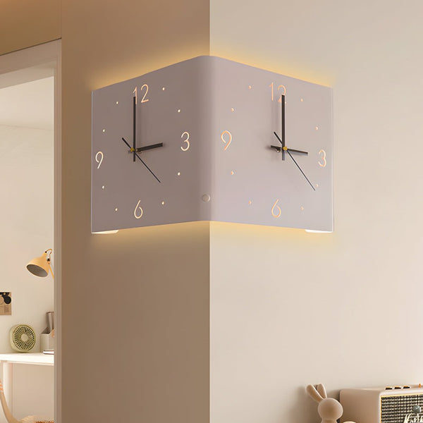 Modern Square Metal Silent Backlit LED Corner Wall Clock - Stylish Wall Decor for Home & Office