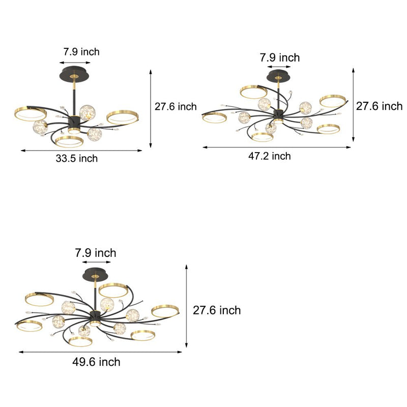 Modern 3-Step Dimming Ceiling Light - Star & Flower Design with Crystal Accents - Elegant Branches Fixture for Home Decor