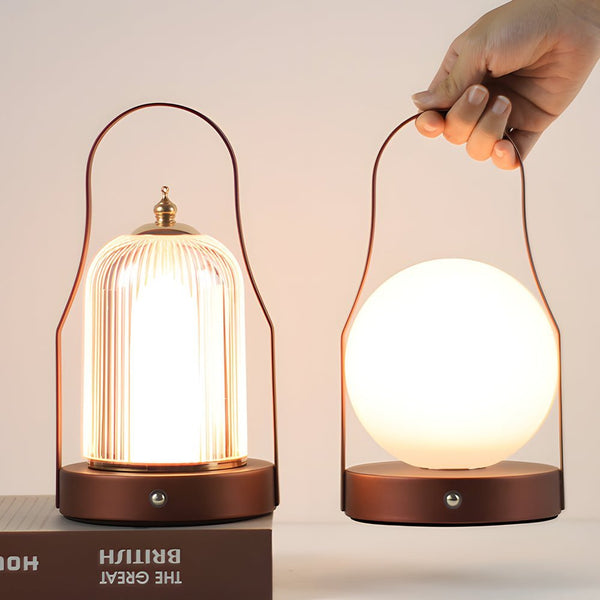 Touch-Control Rechargeable LED Brass Portable Cordless Lantern Table Lamp - Ideal for Indoor & Outdoor Use