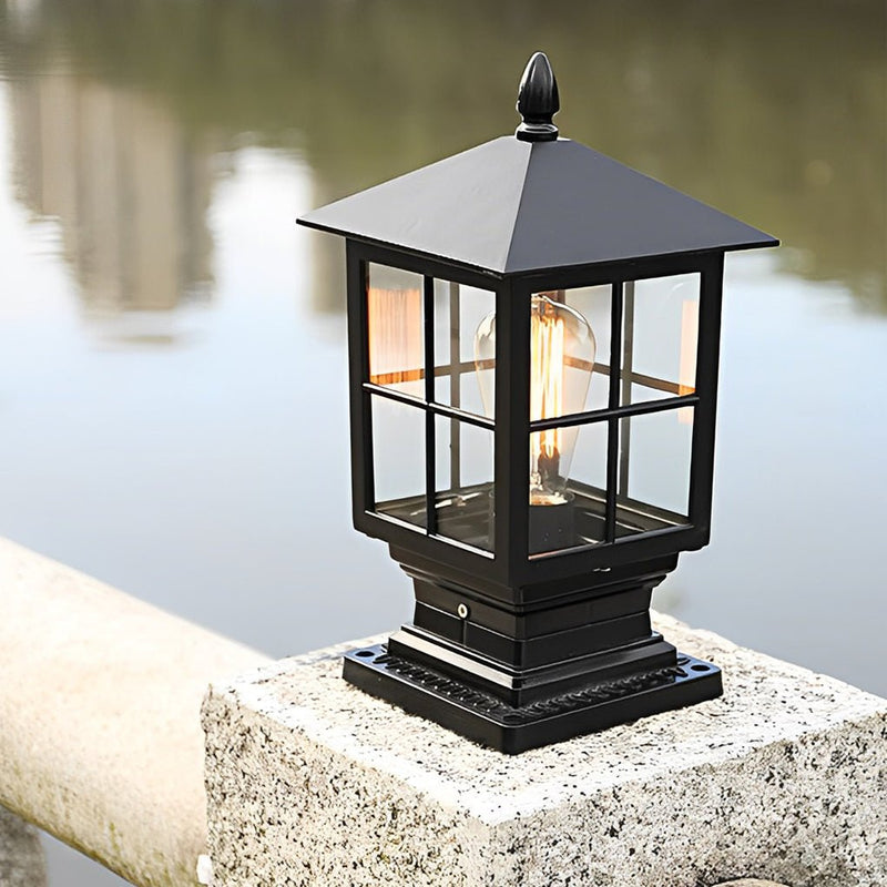 Classic Black Waterproof Solar Pillar Lights - Traditional Square LED Design for Outdoor Lighting