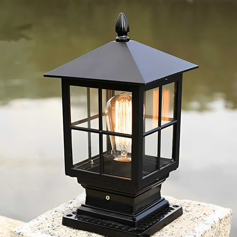 Classic Black Waterproof Solar Pillar Lights - Traditional Square LED Design for Outdoor Lighting