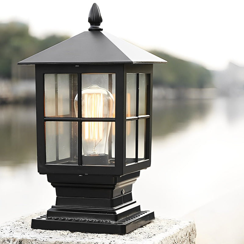 Classic Black Waterproof Solar Pillar Lights - Traditional Square LED Design for Outdoor Lighting