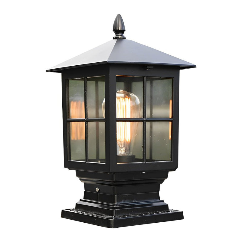 Classic Black Waterproof Solar Pillar Lights - Traditional Square LED Design for Outdoor Lighting