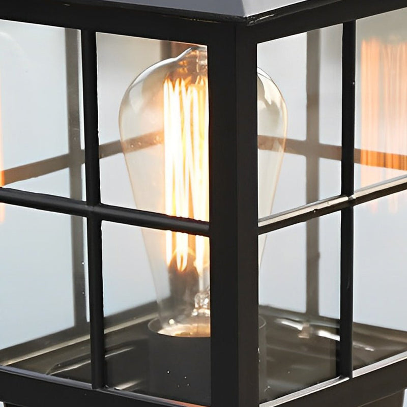 Classic Black Waterproof Solar Pillar Lights - Traditional Square LED Design for Outdoor Lighting