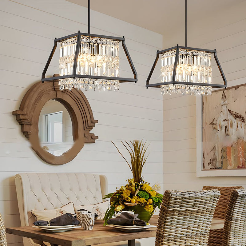 Elegant Trapezoidal Black Metallic Crystal Chandeliers for Dining Rooms - Available in 2 Sizes