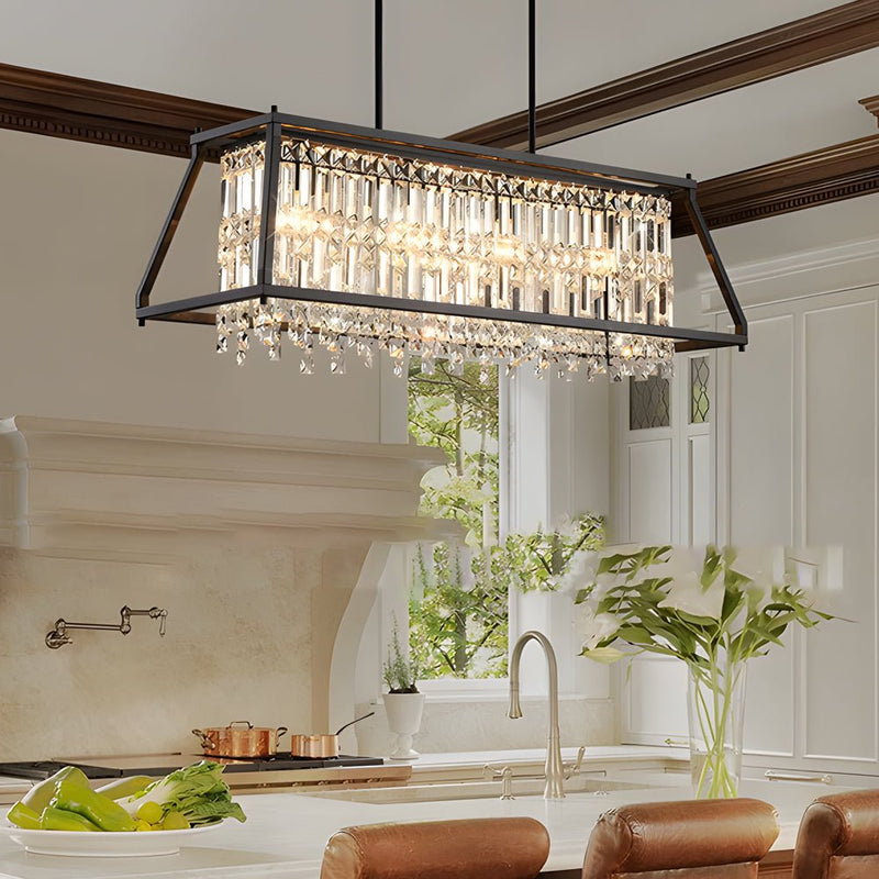 Elegant Trapezoidal Black Metallic Crystal Chandeliers for Dining Rooms - Available in 2 Sizes