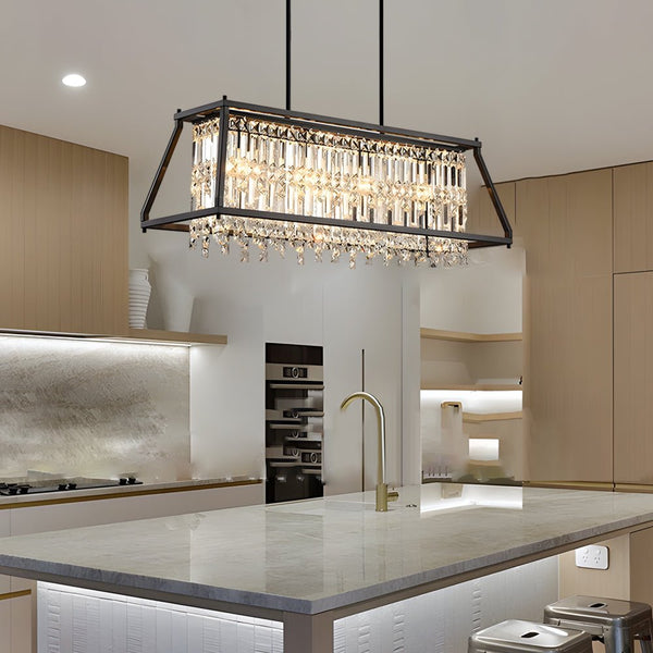 Elegant Trapezoidal Black Metallic Crystal Chandeliers for Dining Rooms - Available in 2 Sizes