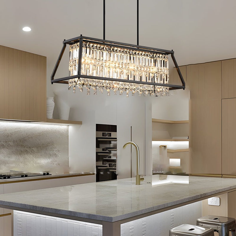 Elegant Trapezoidal Black Metallic Crystal Chandeliers for Dining Rooms - Available in 2 Sizes
