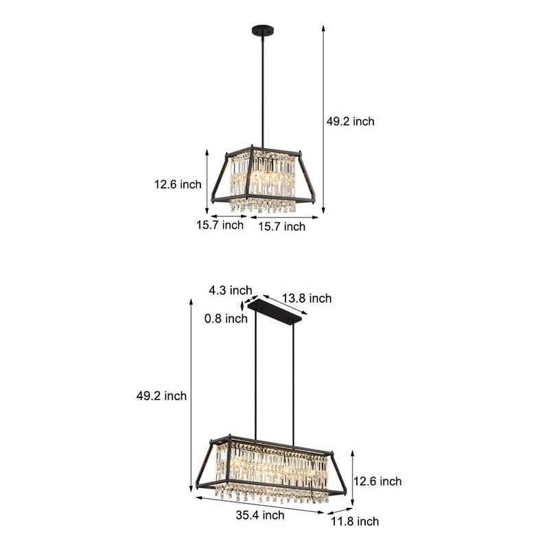 Elegant Trapezoidal Black Metallic Crystal Chandeliers for Dining Rooms - Available in 2 Sizes