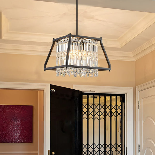 Elegant Trapezoidal Black Metallic Crystal Chandeliers for Dining Rooms - Available in 2 Sizes