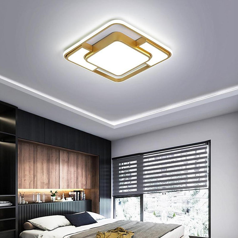 Modern Square LED Geometric Flush Mount Ceiling Light for Bedroom - Energy Efficient Lighting Fixture