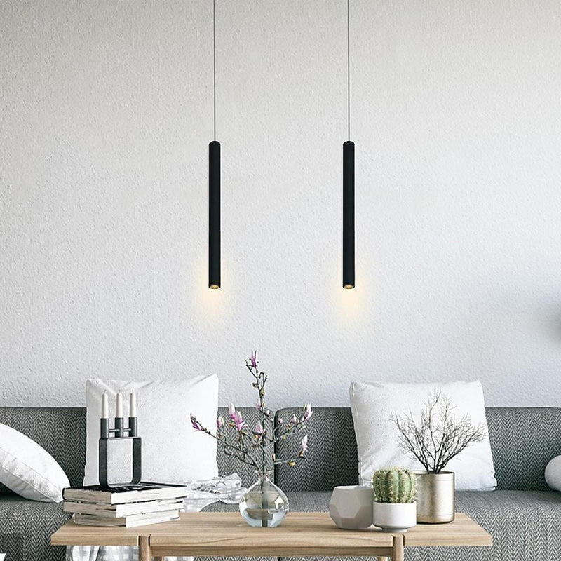 Modern Thin Stick Black Pendant Light with Integrated Downlight LED - Sleek Design for Contemporary Spaces