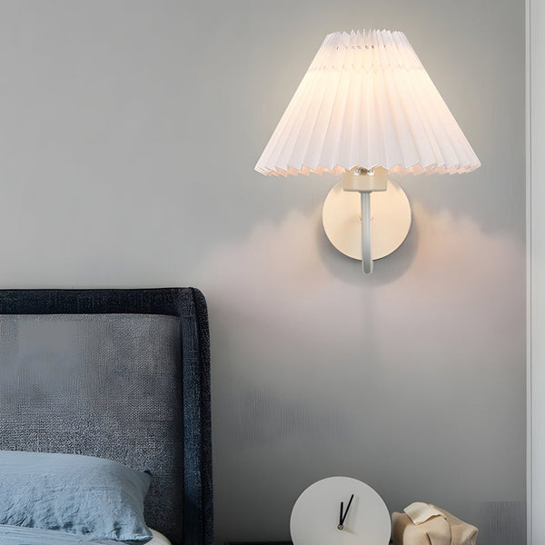 Vintage Dimmable 1-Light Metallic Wall Sconce with Elegant Pleated Fabric Shade - Perfect for Home Decor