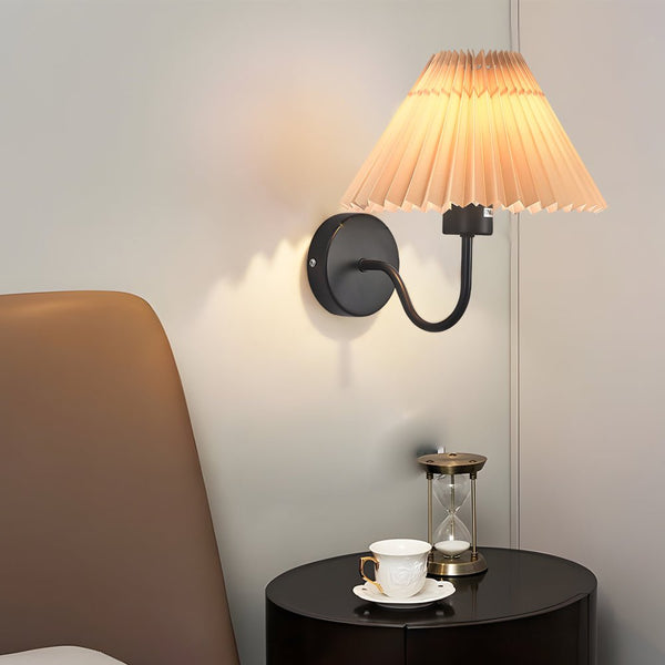 Vintage Dimmable 1-Light Metallic Wall Sconce with Elegant Pleated Fabric Shade - Perfect for Home Decor