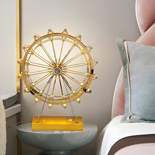 Vintage Ferris Wheel Table Lamp with Energy-Efficient Integrated LED Lighting – Unique Home Decor Accent