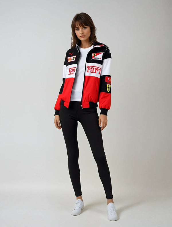 Vintage Unisex Ferrari Racing Jacket - Classic Logo, Retro Style, Perfect for Car Enthusiasts