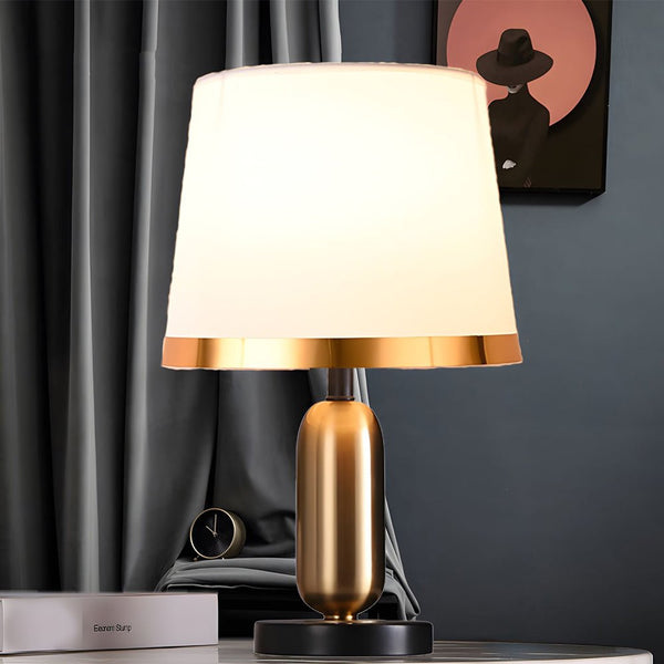 Mid-Century Modern Brass Table Lamp - Vintage White & Black Design - Elegant Home Lighting