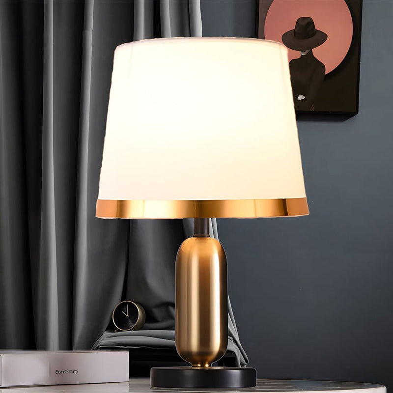 Mid-Century Modern Brass Table Lamp - Vintage White & Black Design - Elegant Home Lighting