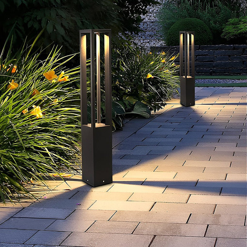 Black Aluminum 7W LED Landscape Bollard Lights - 4-Beam Outdoor Garden Lighting