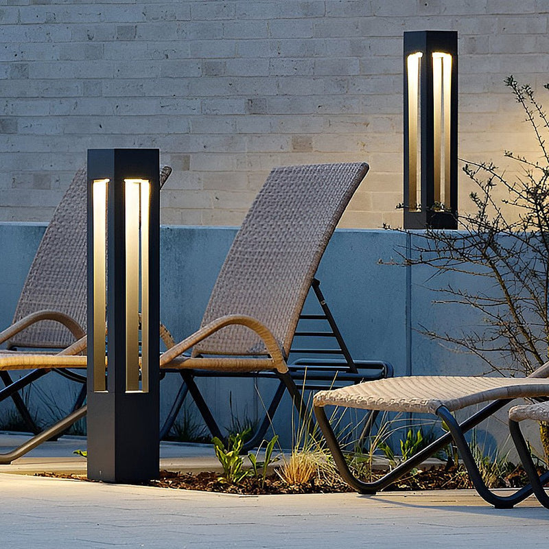 Black Aluminum 7W LED Landscape Bollard Lights - 4-Beam Outdoor Garden Lighting